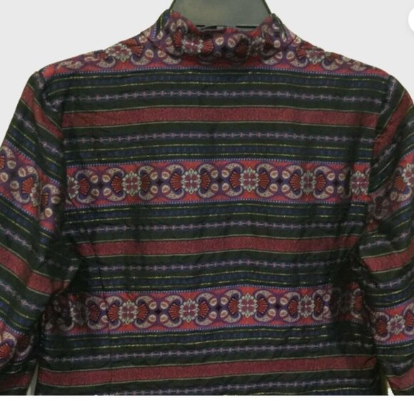 Talbots Womens Petites 4P Button Front Suit Jacket Top Blouse Silk Burgundy Navy - Picture 3 of 9